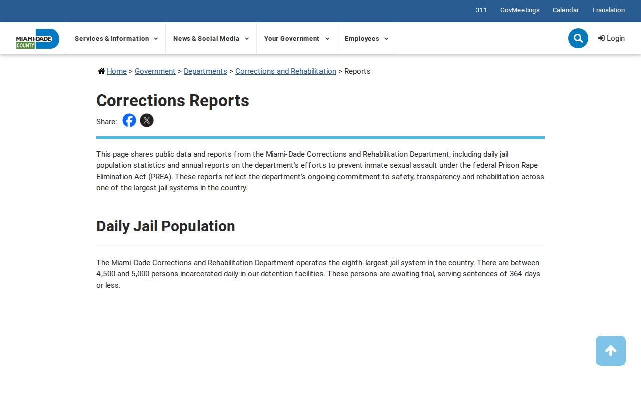 Miami-Dade County aggregate arrest booking and jail reports