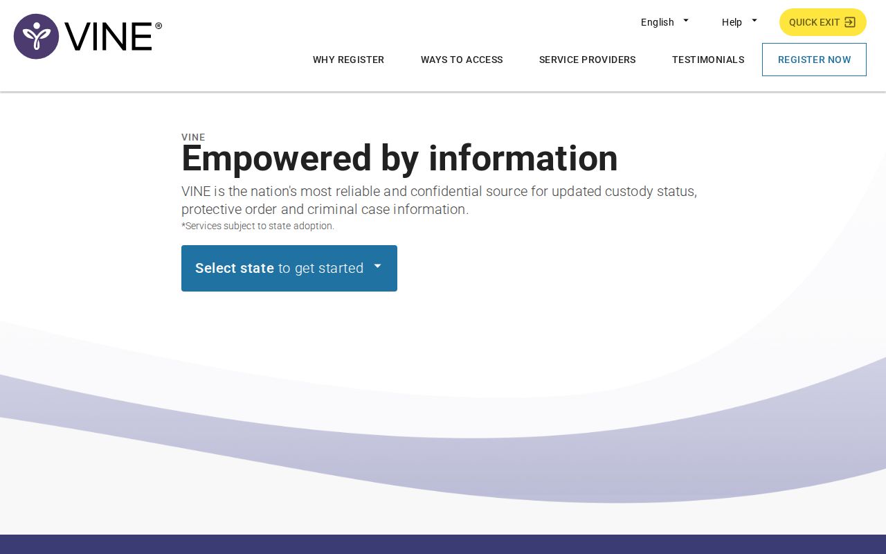 VINELink custody search screen for selecting a jurisdiction