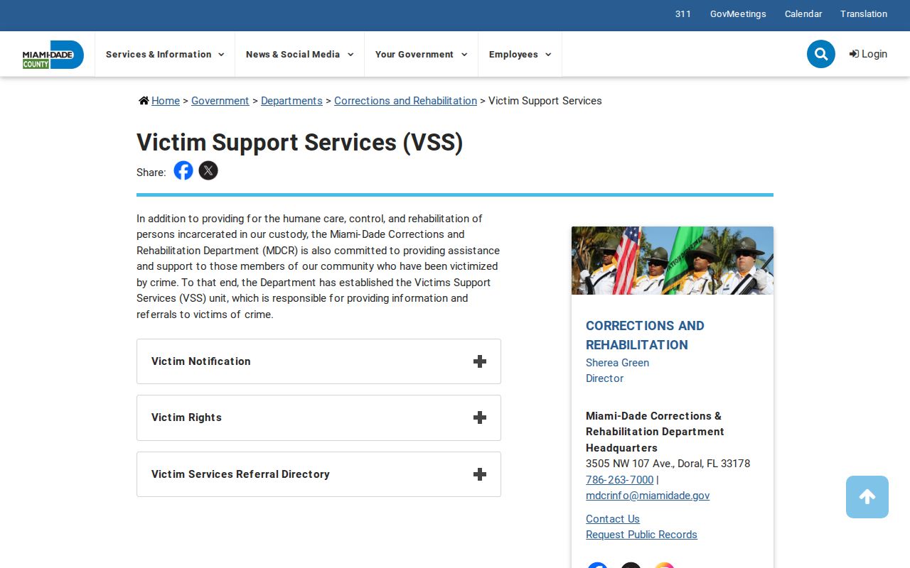 Miami-Dade Victim Support Services information for VINE