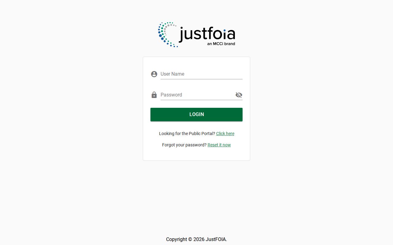 Miami Gardens official JustFOIA public records request portal